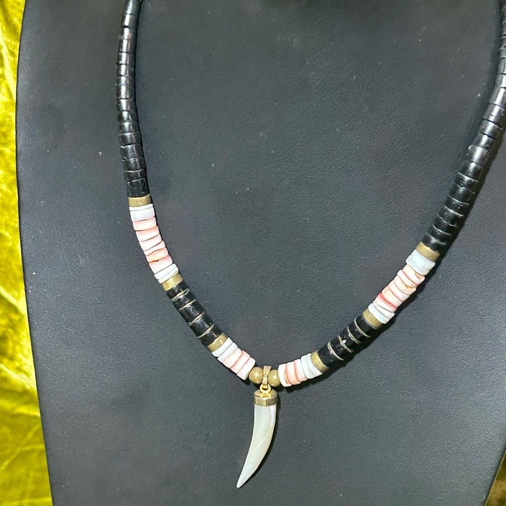 Vintage Handmade Graduated Heishi & Puca Shell with Mother of Pearl Horn Charm